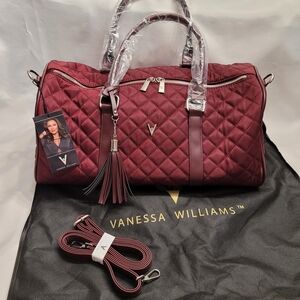 Vanessa Williams Quilted Duffel Bag Burgundy NWT Dust Bag Strap